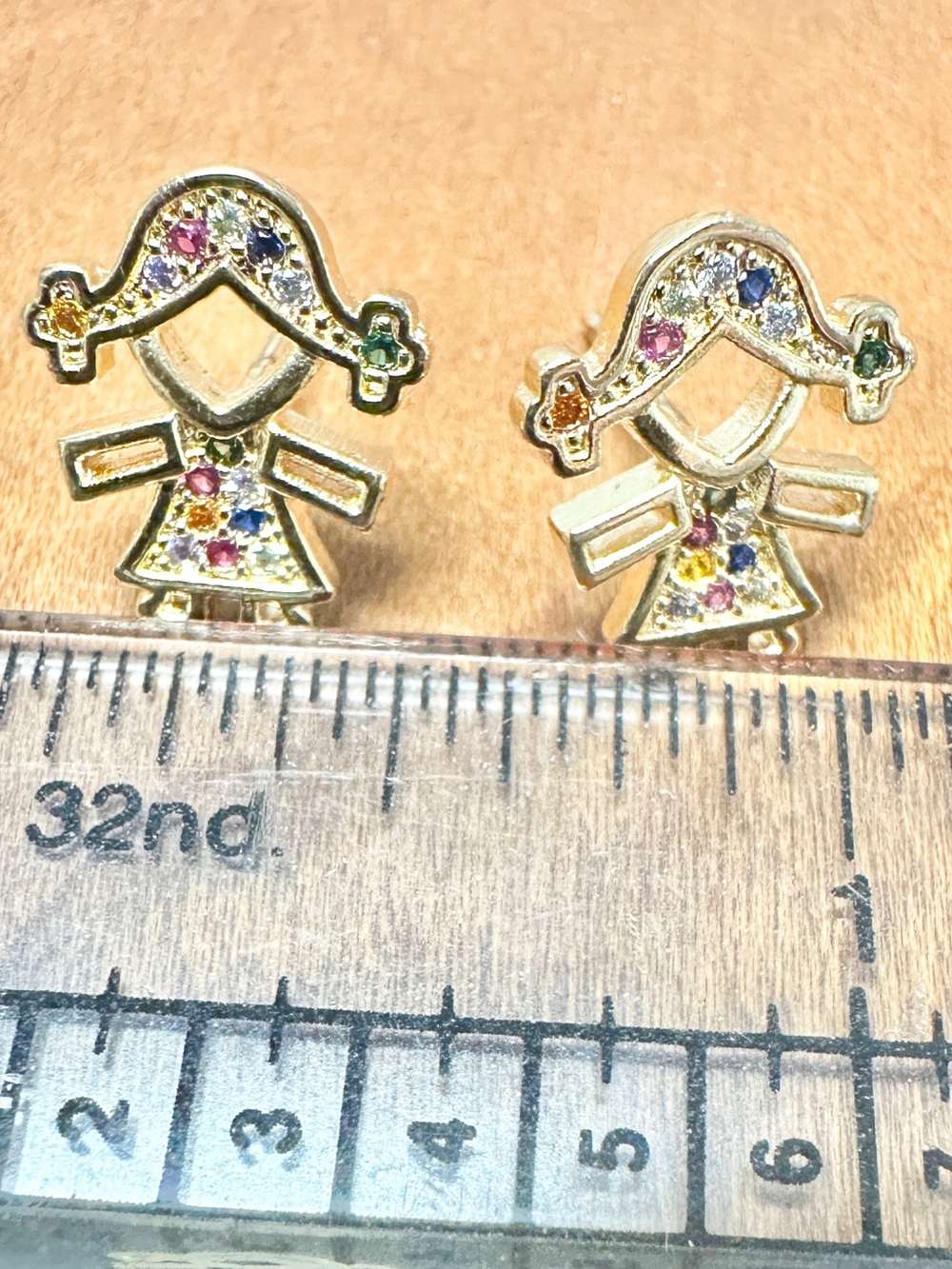 Gold-Tone Multi-Stone Girl Stud Earrings - Kids Accessories